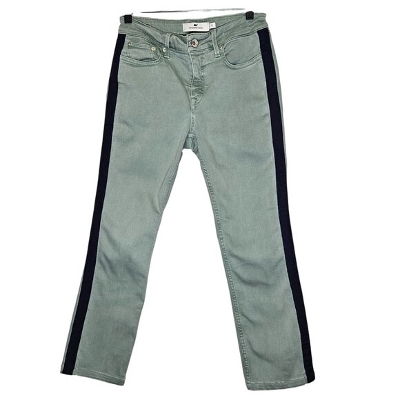 Vineyard‎ Vines High Rise Straight Crop Womens Jeans 27 Green Navy Side Stripe - Picture 1 of 10